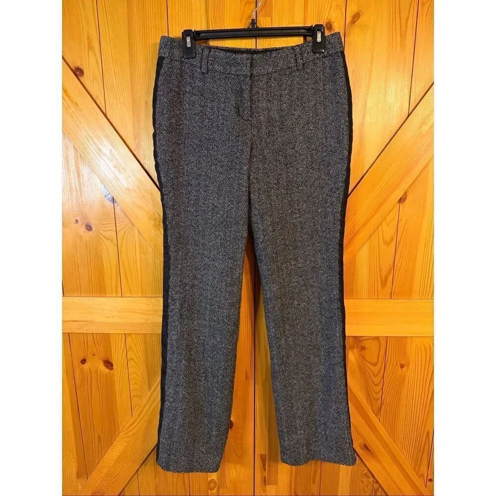 Express Editor Grey Herringbone Wool Blend Straight Leg Pants Size 6R (6678)